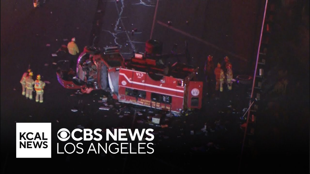 6 firefighters seriously injured after their truck rolls over on Orange County Freeway