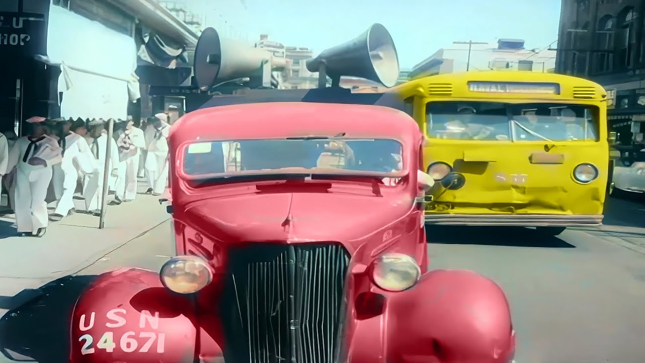 Honolulu, Hawaii 1940s in color [60fps,Remastered] w/sound design added