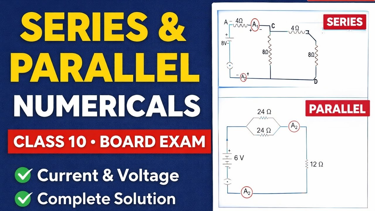 Series & Parallel Combination Numericals Class 10 Science | Current & Voltage Explained | Board Exam