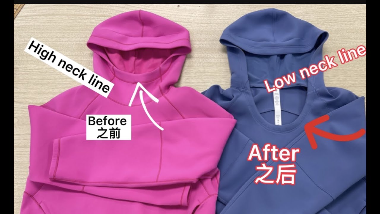 How to lower neck line on a high neck hoodie