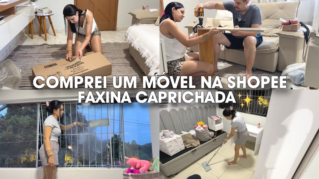 COMPREI UM MÓVEL LINDO E ÚTIL NA SHOPEE + PROCESSO DE MONTAGEM | FAXINA CAPRICHADA NO QUARTO