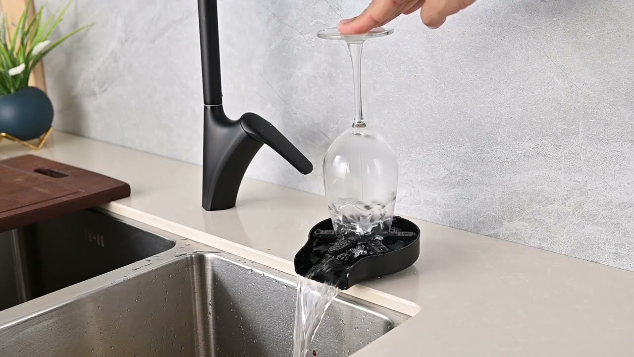 FONTOP Cup Washer for Sink Black, Glass Rinser for Kitchen Sink