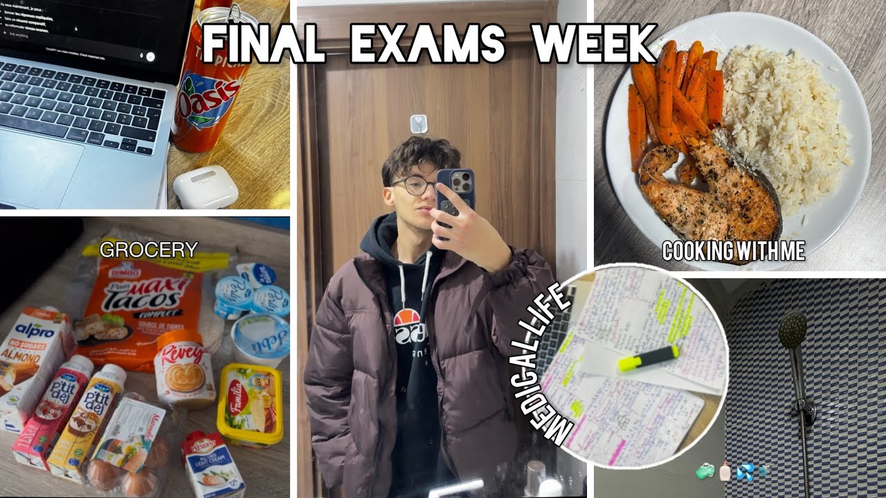 EXAM WEEK📚| اجيو ندوزو امتحانات الطب 🩺 (grocery, cooking alone,shower🧴…)