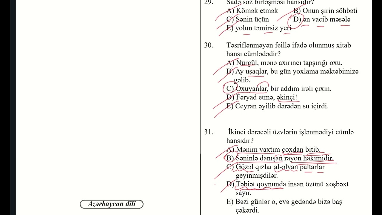 Buraxılış Sınaq İmtahanı VIII sinif | Azərbaycan dili | Variant A | 20.04.2025