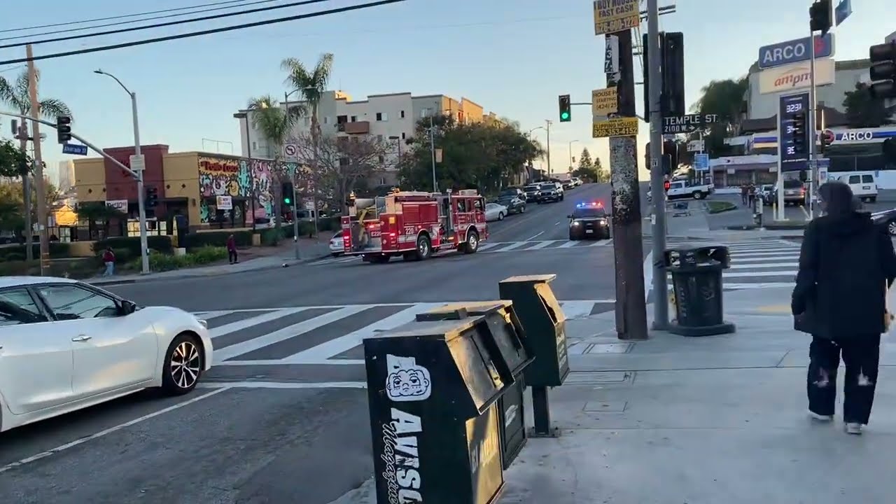 Caught on camera! LAFD Engine 220 colliding with a vehicle while responding to a structure fire call
