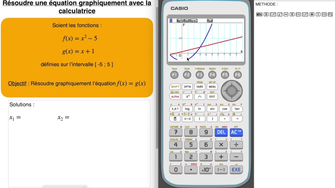 Résoudre une équation graphiquement avec une calculatrice Casio