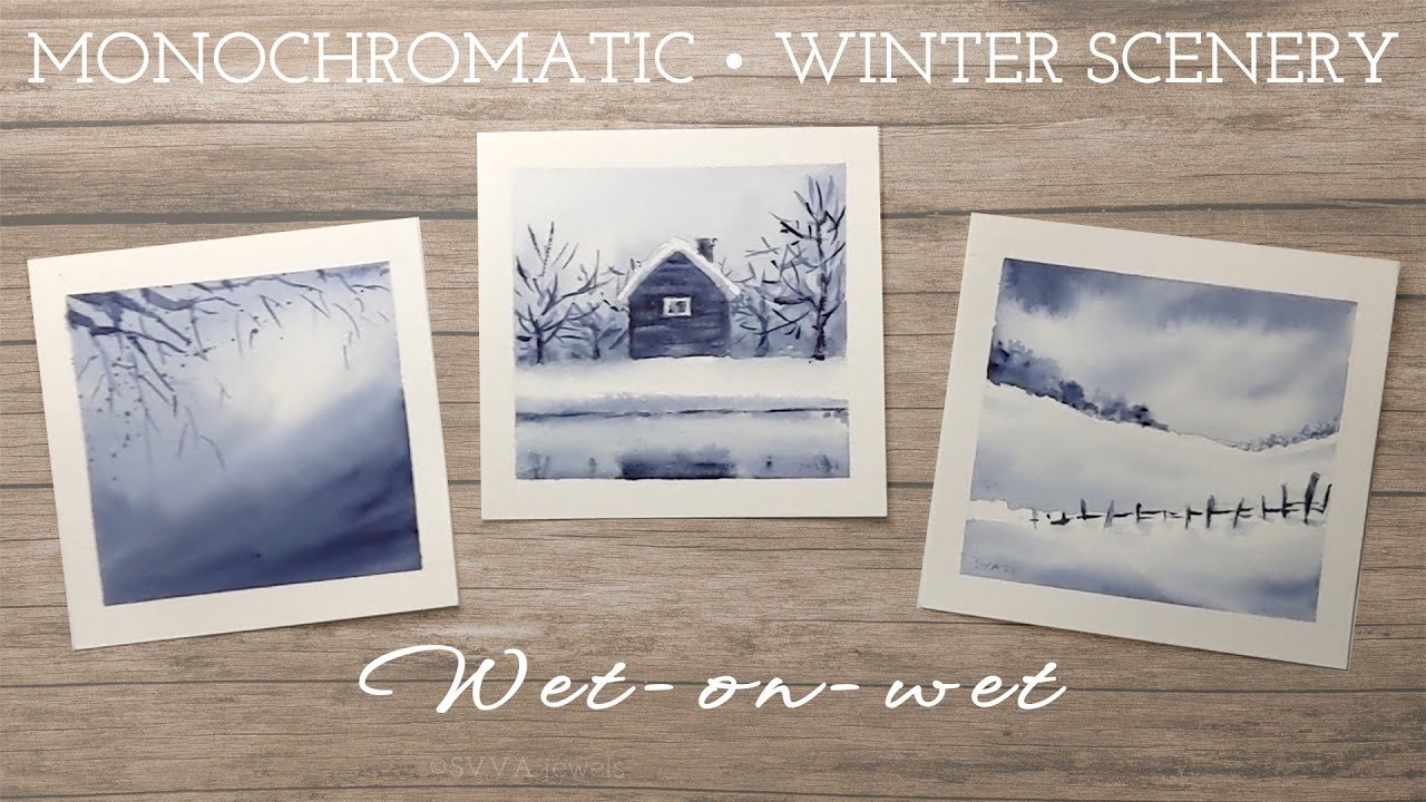 Simple & Quick Watercolor: 3 Monochromatic Winter Scenery - Beginners Wet on Wet Paintings