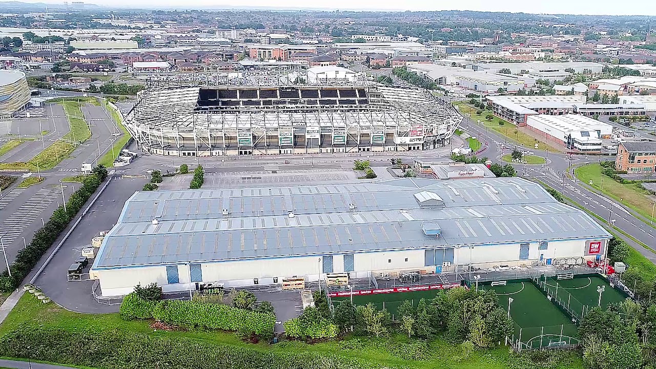 Drone Flight Along Derby's River Derwent as it Passes Through Pride Park