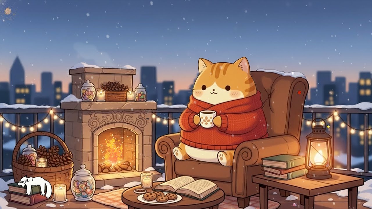 Winter City Evening 🌃🔥 Relaxing Lofi Beats for Deep Sleep, Study & Fireplace Ambience