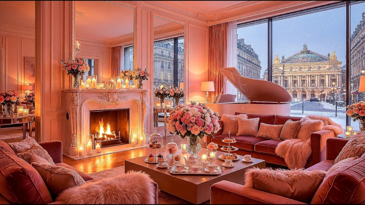 Relaxing Jazz Piano & Fireplace — 3h for Deep Work, Study | Cozy Snowy Paris (Opéra Garnier)