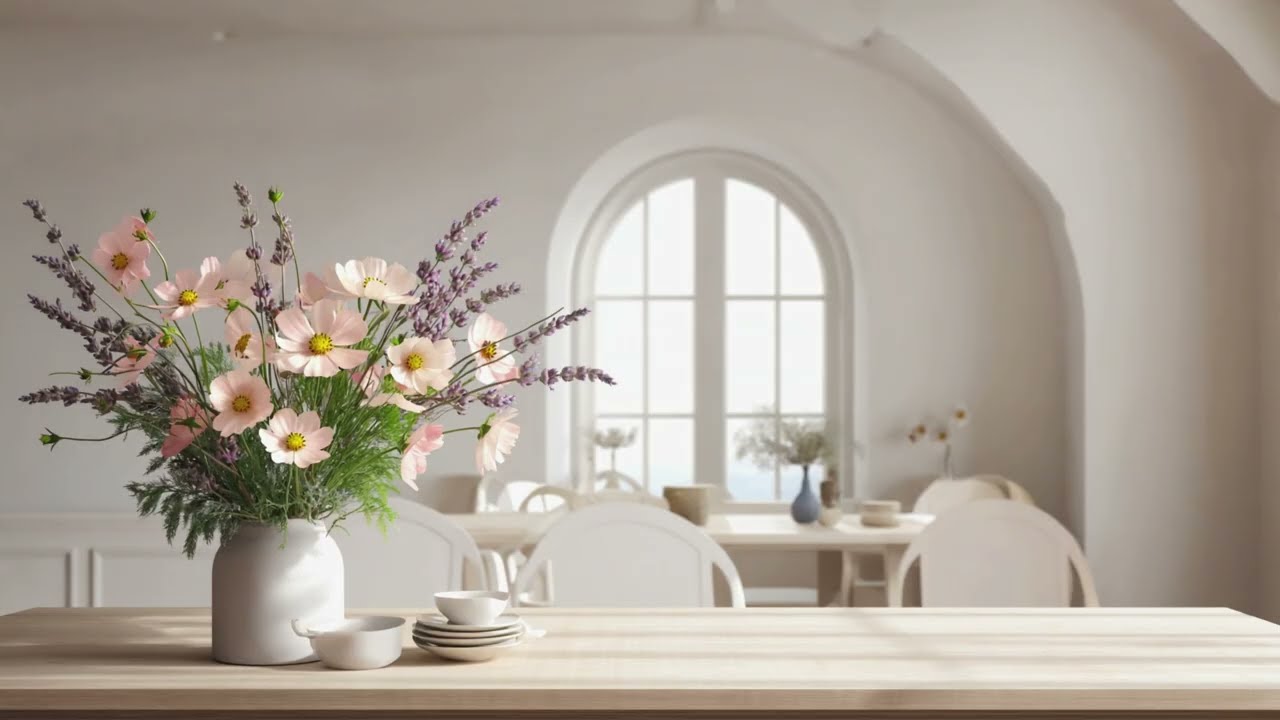 Scandinavian Spring Morning Light Interior | 2 Hour Screensaver | Spring Flowers| 4K TV Art