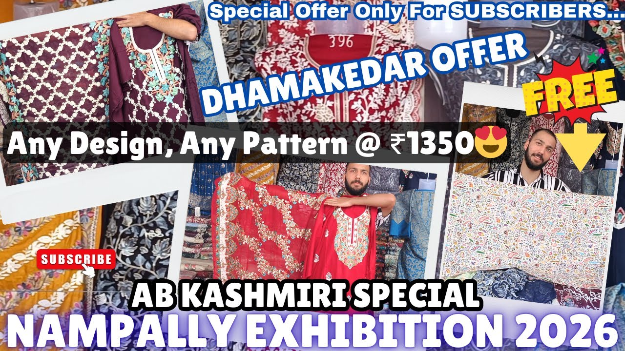 ₹1350 KASHMIRI SUITS | DHAMAKEDAR OFFER 😱 FREE SHAWL |NAMPALLY EXHIBITION 2026 #numaish #exhibition 