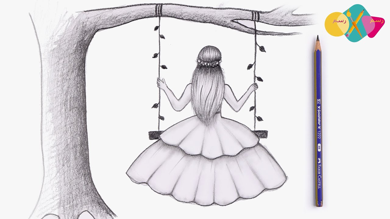 رسم سهل جدا | تعليم رسم بنت كيوت فتاة مع شعر طويل بالرصاص خطوه بخطوه للمبتدئين | رسم بنات كيوت