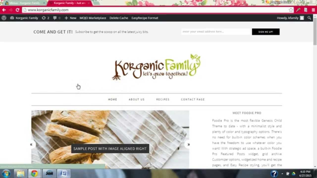 Setting Up Brand New Menu Bar WordPress Foodie Pro