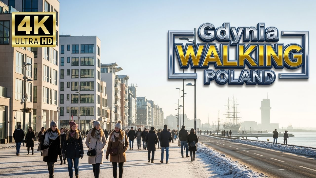 Winter by the Baltic Sea ⚓️ Walking Gdynia: Ships, Sea Towers & Snow | 4K UHD