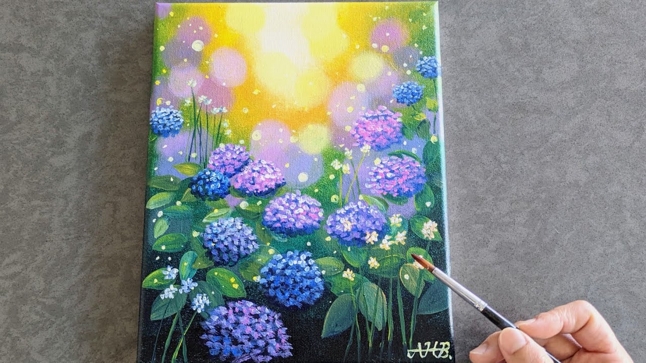 Hydrangea painting ideas / Bokeh background / Acrylic painting tutorial #77 #painting