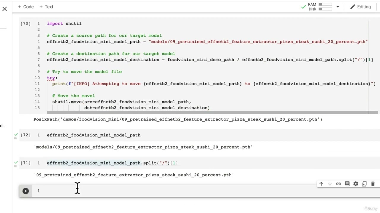 37  Writing Code to Move Our Saved EffNetB2 Model File