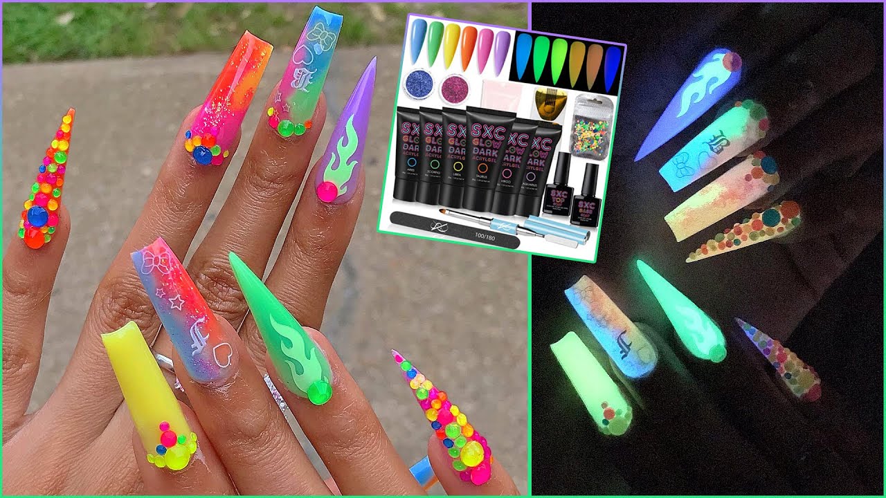 New SXC Cosmetics Glow in the Dark Acrygel Polygel Kit! Tutorial Review! Okayyy SXC!! Yall did THAT!