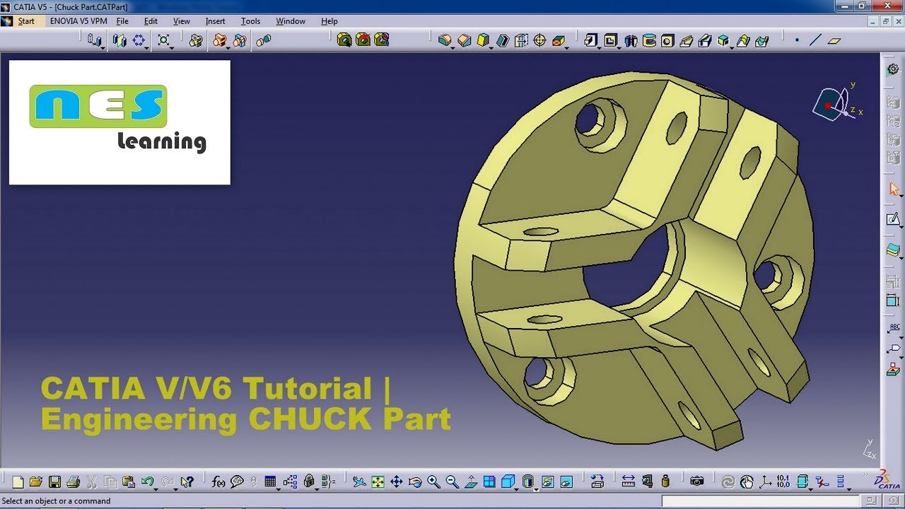 CATIA V5/V6 Tutorial | *NEW* ENGINEERING CHUCK PART DESIGN FULL STEP-BY-STEP