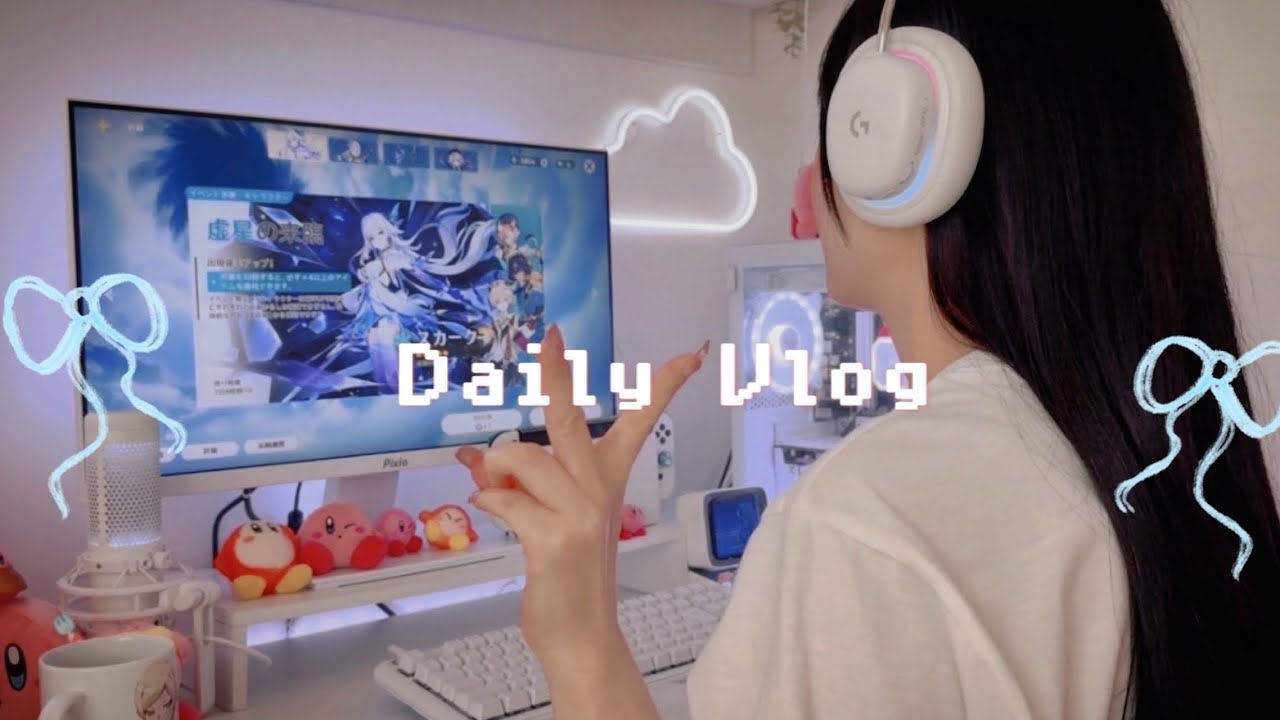 Vlog 原神スカークガチャで貯めた原石一気にぶん回す、セルフネイル、パフェ活