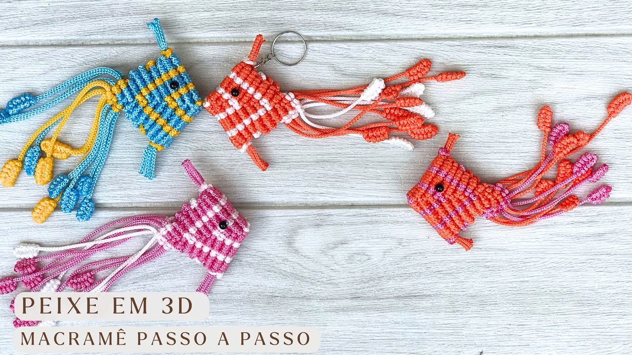 Tutorial chaveiro de macramê | Peixe 3D | macrame fish tutorial | Macrame keychain | Fê Barreiros