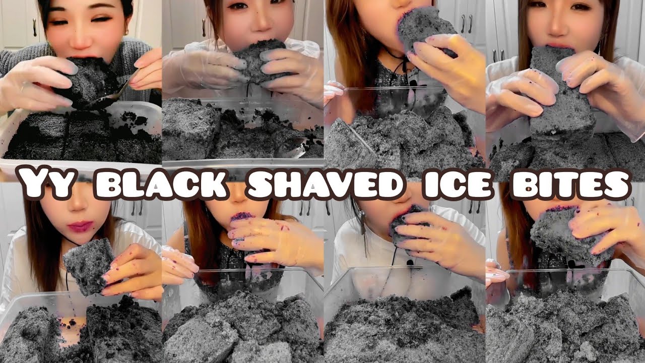 ✨YY✨NEW BLACK💫SHAVED ICE EATING ASMR|ONLY BITES|HUGE CHUNKS EATING|BIG BITES SQUEAKY ICE EATING 🖤❄️🧊