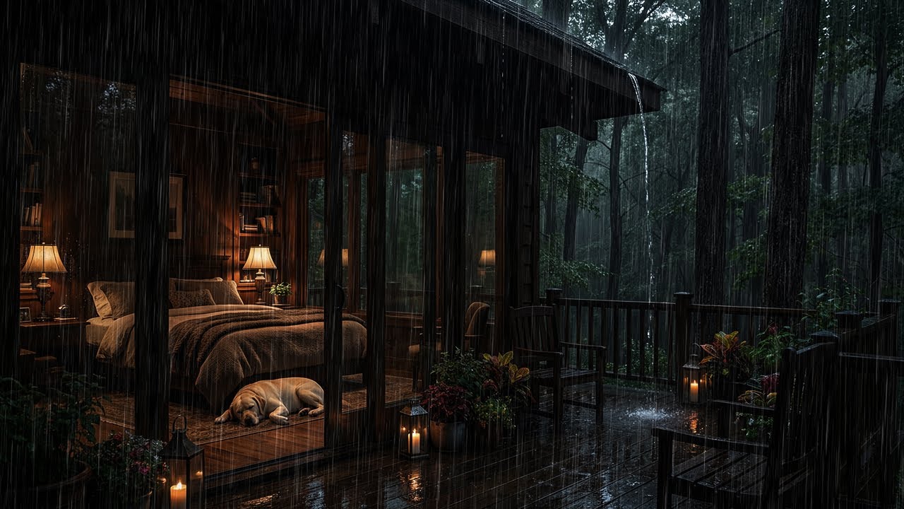Rain Sounds for Sleeping 🌧️ | Cozy Cabin with a Sleeping Dog