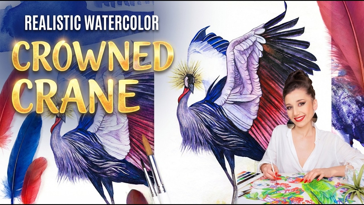 Painting a Beautiful Crowned Crane in Watercolor | Margarita Astashova
