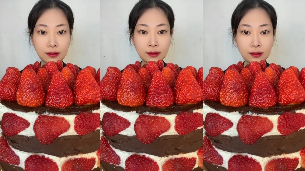 ULTIMATE Giant Strawberry Chocolate Cream Cake Mukbang | Relaxing ASMR Eating