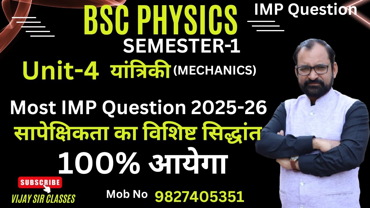 IMP Question Special Theory of Relativity ( Mechanics ) Unit- 04  Bsc Physics Semester-1