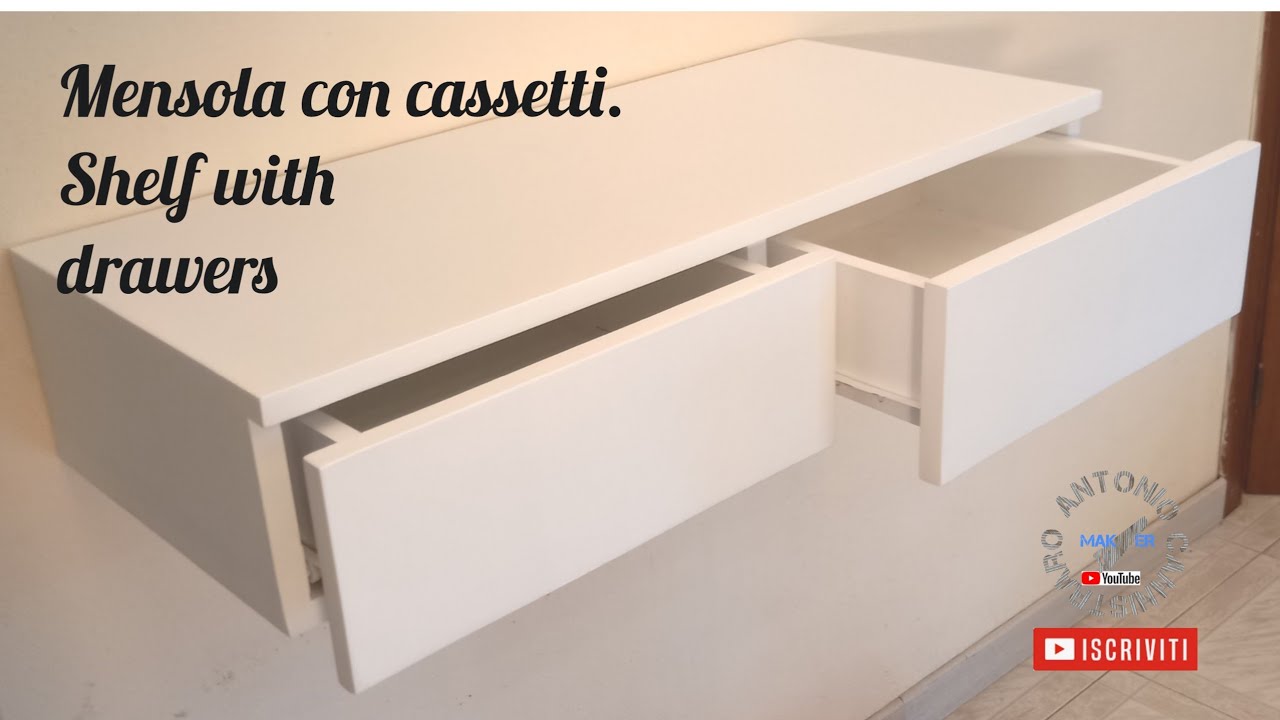 Mensola con cassetti.  Floating shelf with drawers