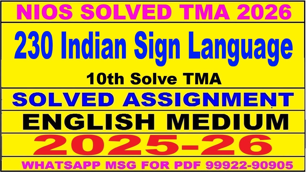 nios Indian Sign Language 230 solved assignment 2025-26 | nios 230 tma solved 2025-26 class 10