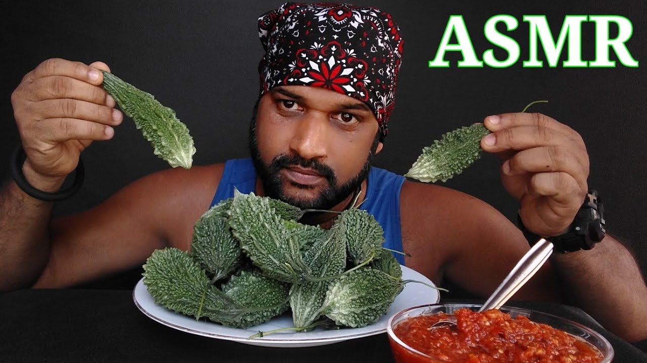 Raw bitter gourd  😋 with chilli salt sauce/ Food eating challenge [ASMR]…