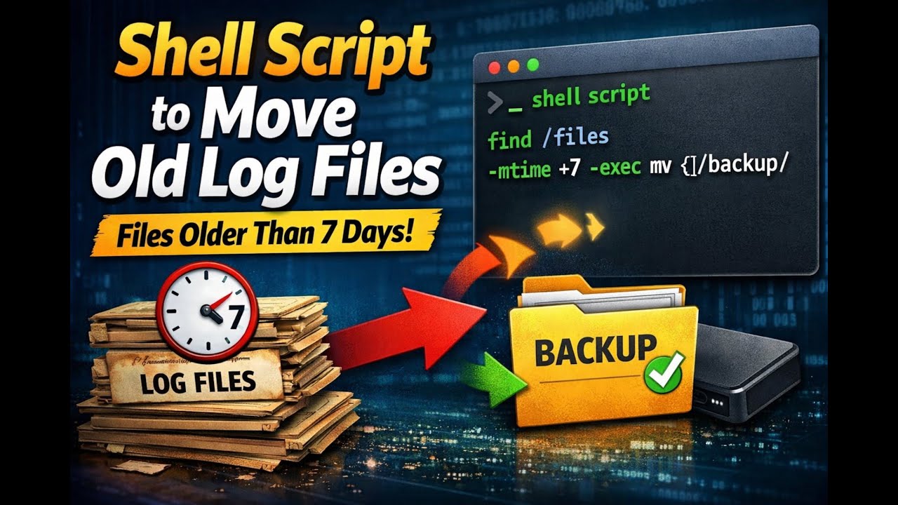 shell script to move log files which are greater than 7 days to backup #devops #scripting#interview