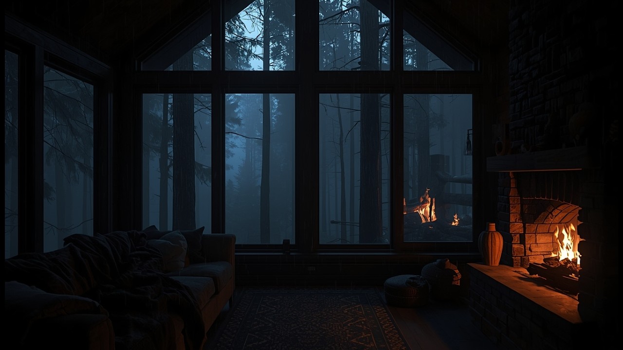 Warm Cabin Fireplace at Night 🔥| Deep Crackling Fire Sounds for Sleep & Relaxation