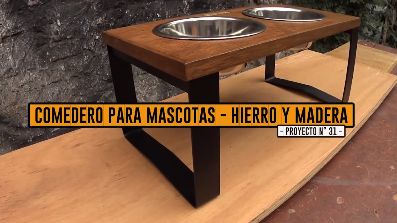 Comedero para mascotas / perros - Hierro y madera