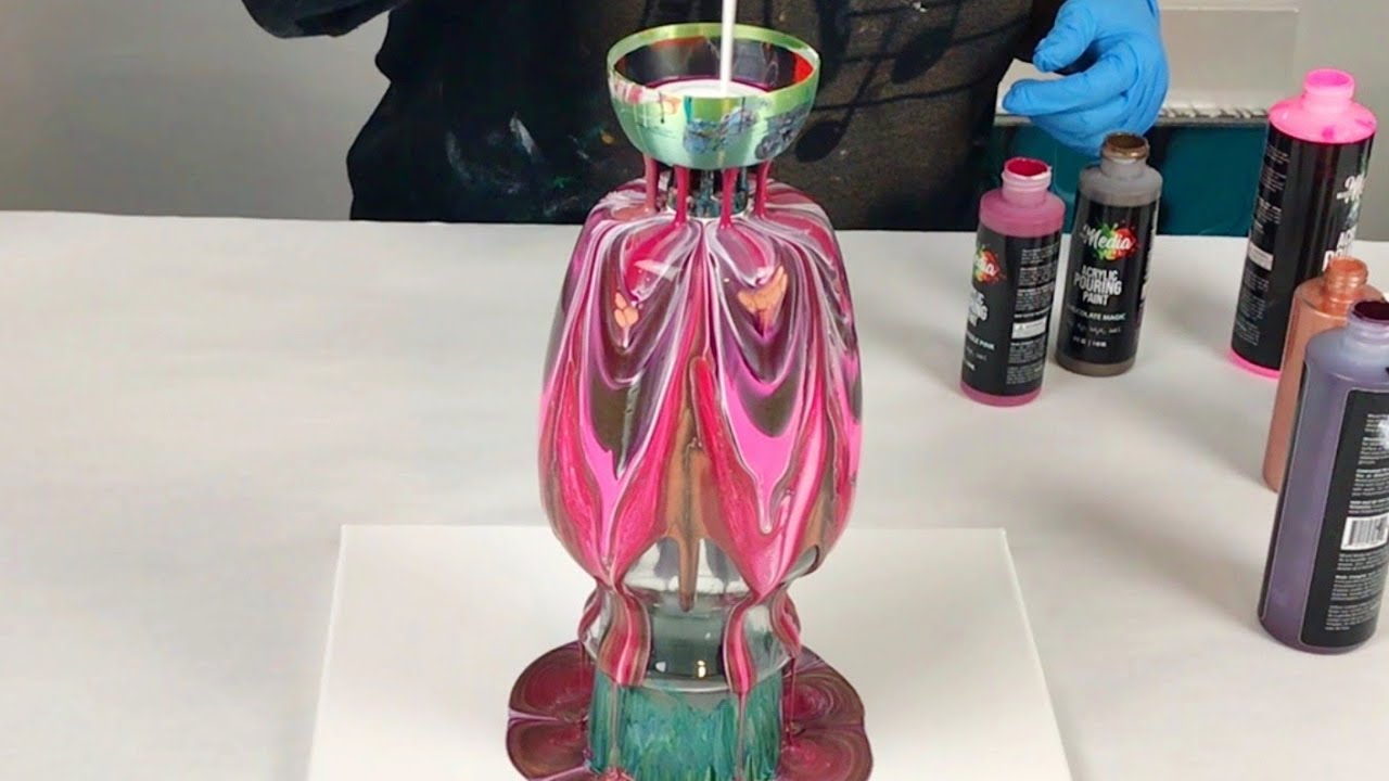 Acrylic Pour on a Vase with a Leaky Cup