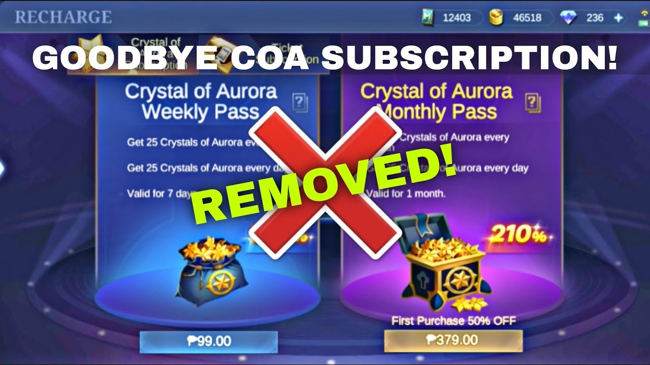 COA SUBSCRIPTION REMOVED! MOBILE LEGENDS BANG BANG