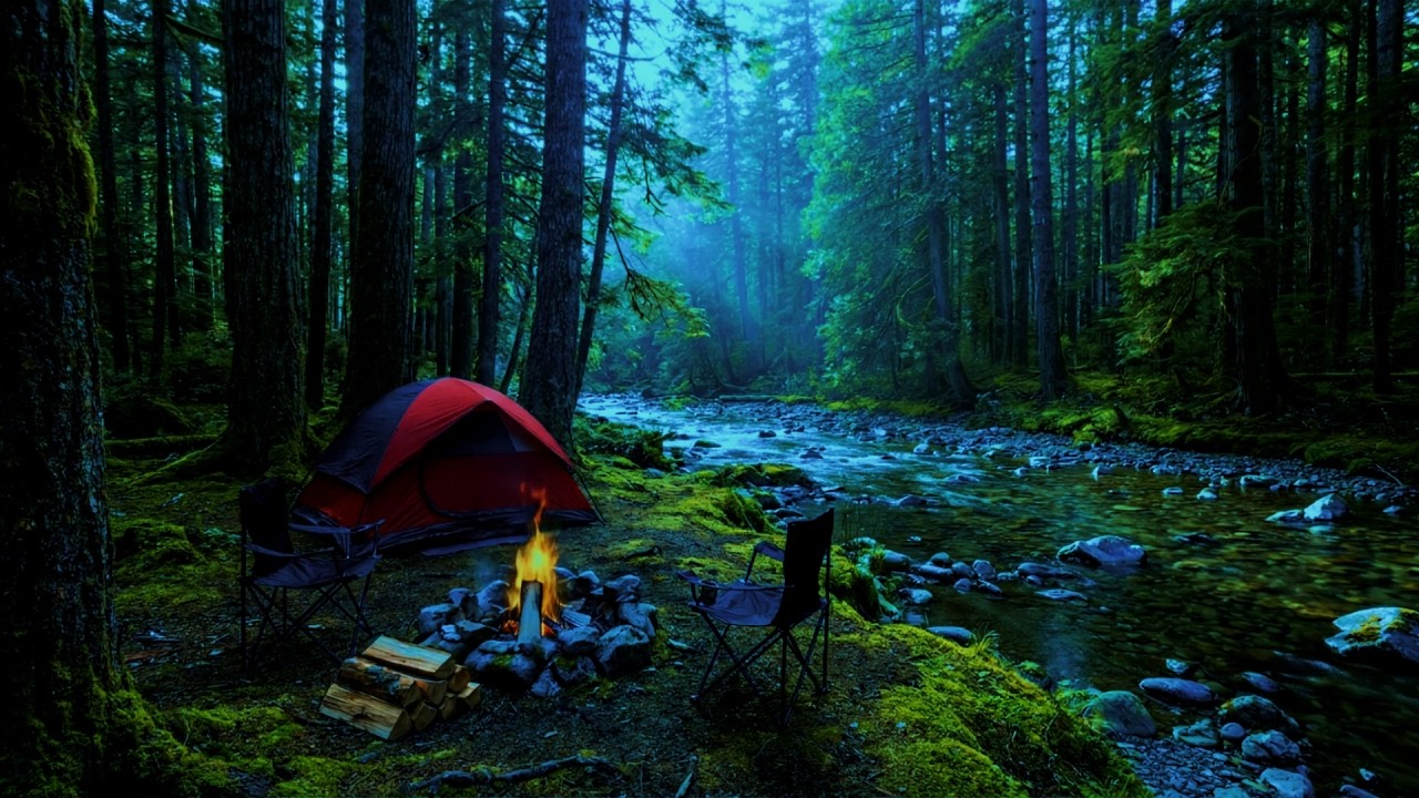 Cozy Campfire Night by a Peaceful River | Relaxing Forest Stream for Deep Sleep