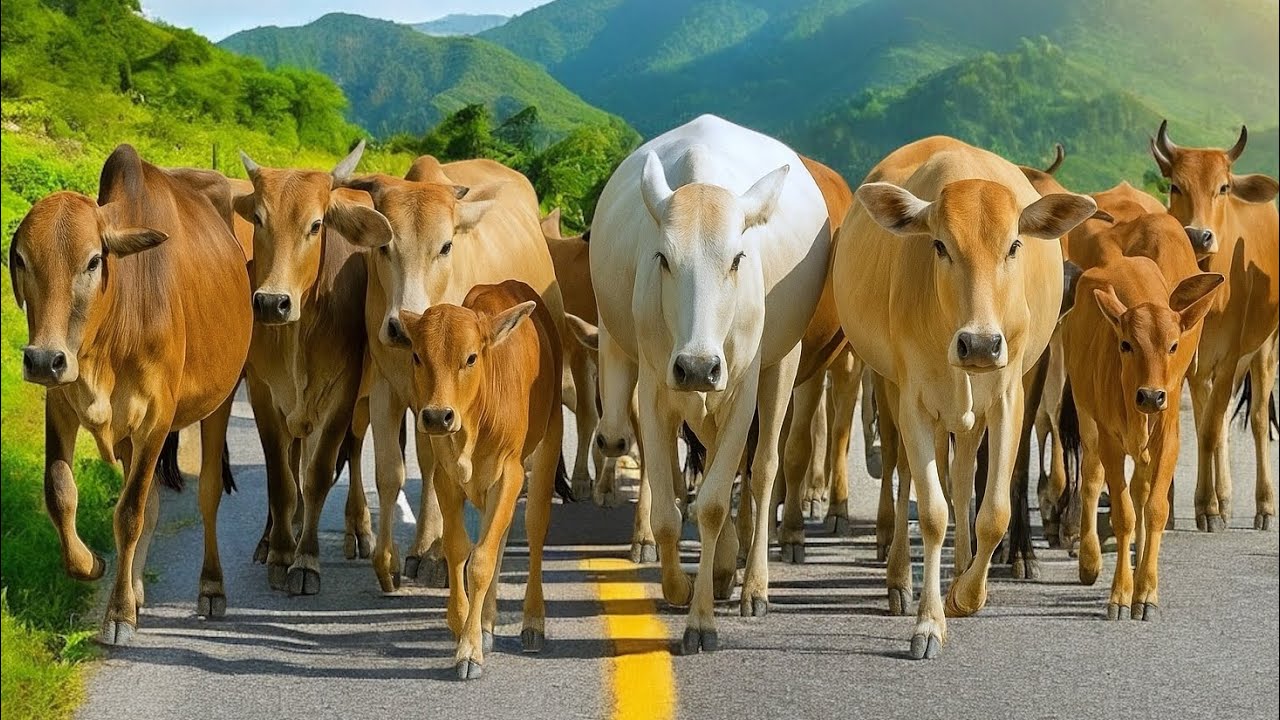 Video Gembala sapi di sore hari, Suara Sapi Moo, Kawanan sapi lucu berjalan santai menuju kandang