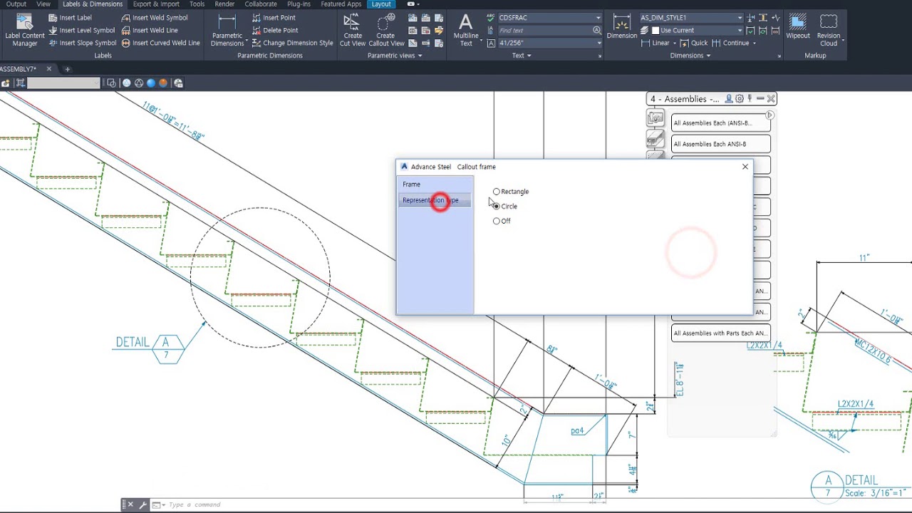 Advance Steel STAIR detail creation with DSM user customization.