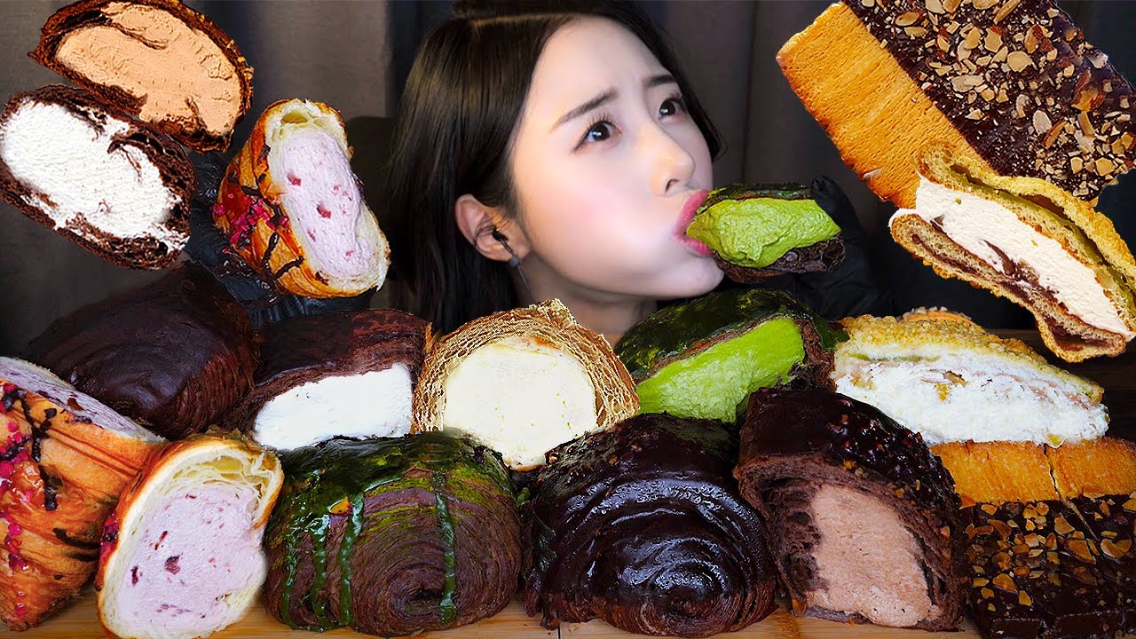 Взбитые сливочные круассаны ASMR Десерт  Мукбанг Dessert Mukbang 🥐 Шоколад Nutella Хлеб