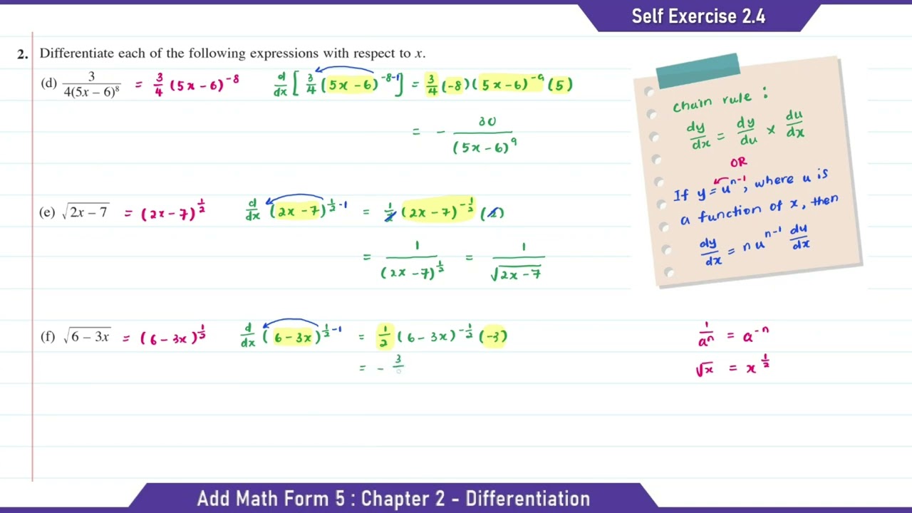 Additional Mathematics | Form 5 | Chapter 2 : Differentiation | Self Exercise 2.4