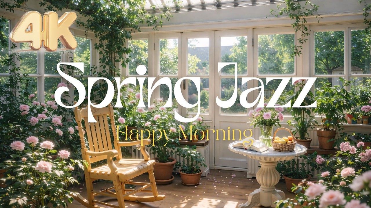 Spring Jazz Café 🌸 Happy March Morning | Cozy Flower Porch & Soft Study Jazz 4K