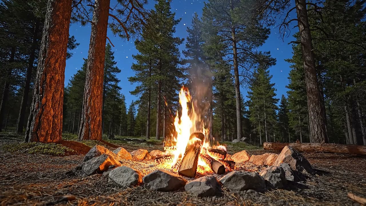 Night Forest Campfire 🔥🌲 | Peaceful Ambient Sounds