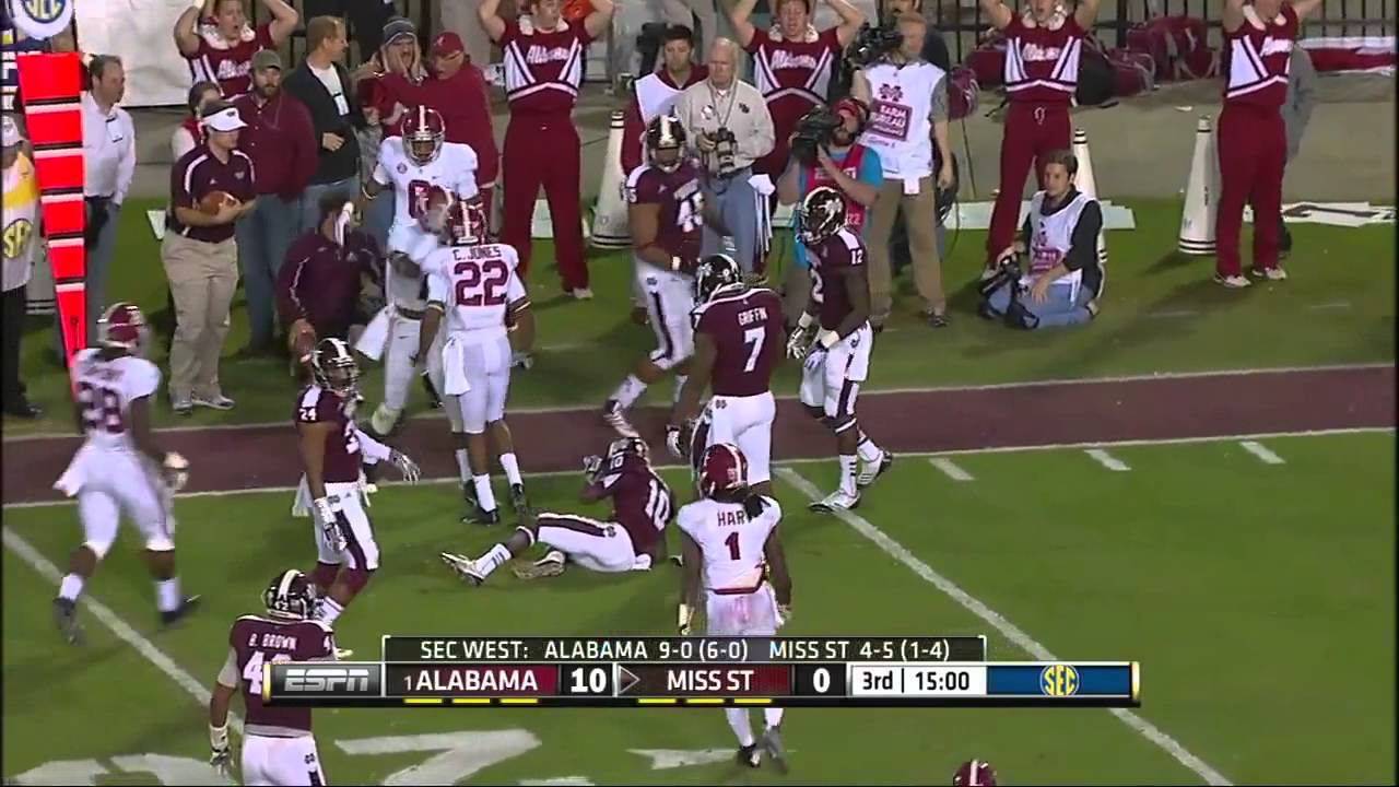 [720P] Alabama`s Christion Jones levels Mississippi State`s Brandon Holloway