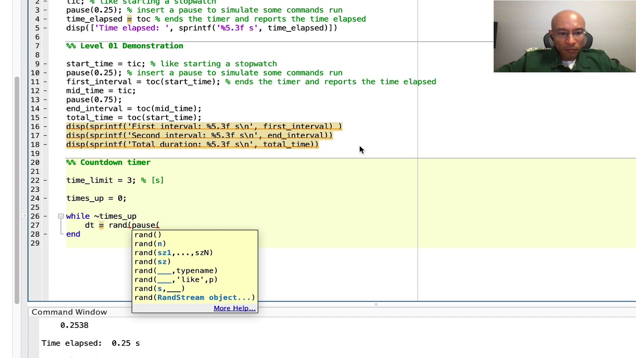 Interval Timing in MATLAB - Stopwatch, Countdown Timer using tic and toc