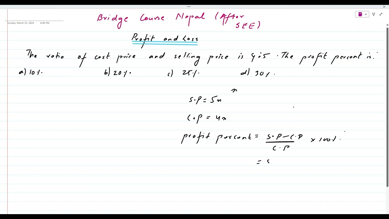 Profit and Loss| After SEE | Maths| Class 10 | MCQs | Bridge Course Nepal | Nepal Online Class