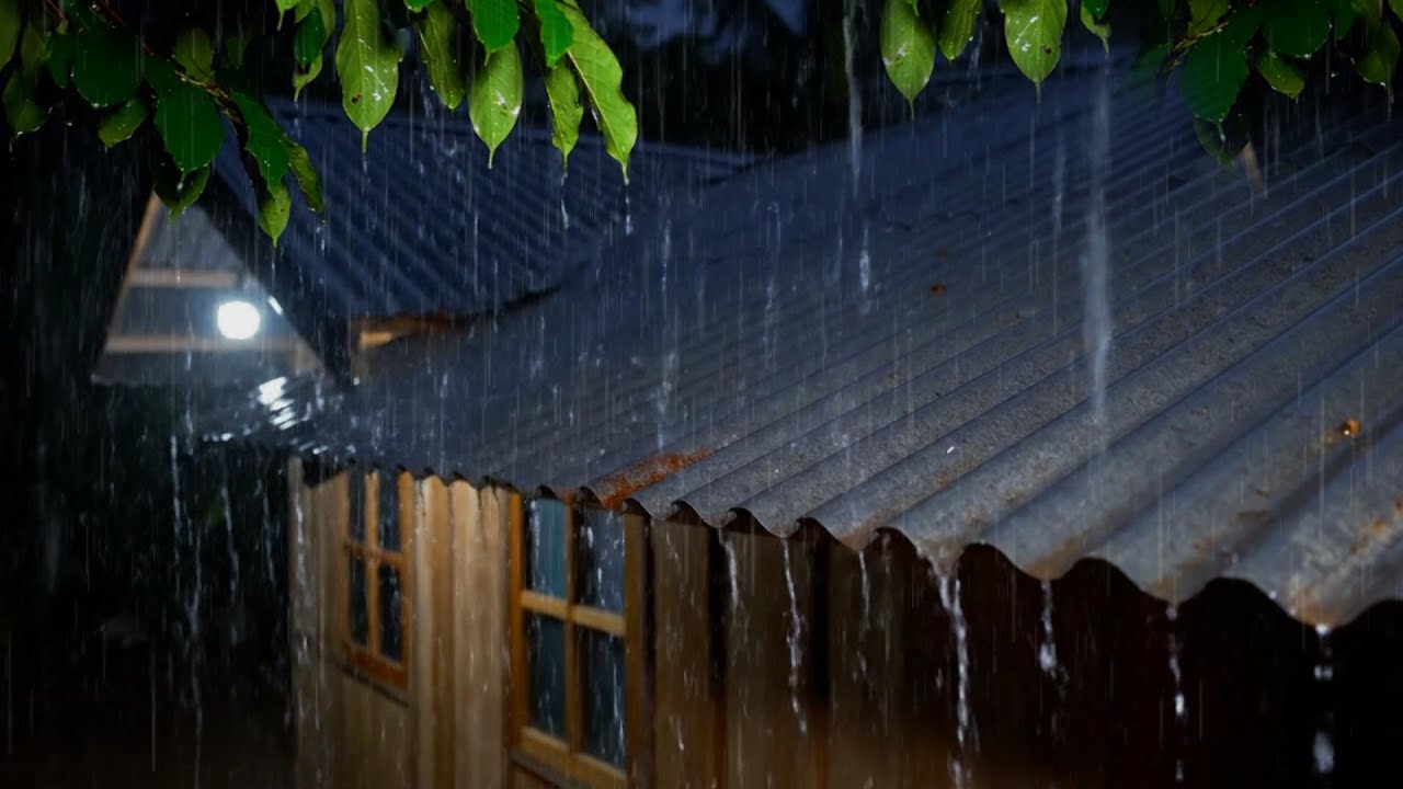 Relaxing Rain on Tin Roof at Night 🌧️ | Deep Sleep, Stress Relief, Cozy Village Ambience