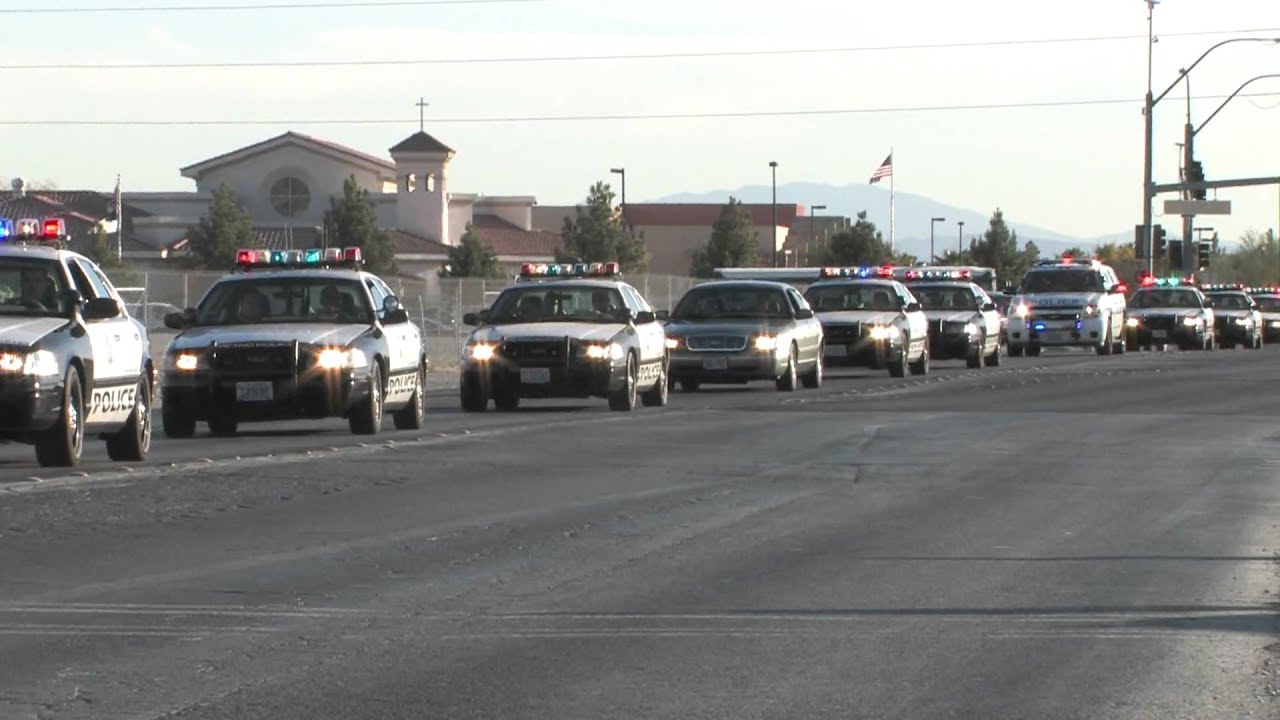 200 Police Cars In Las Vegas Driving Code 3 In Funeral Procession